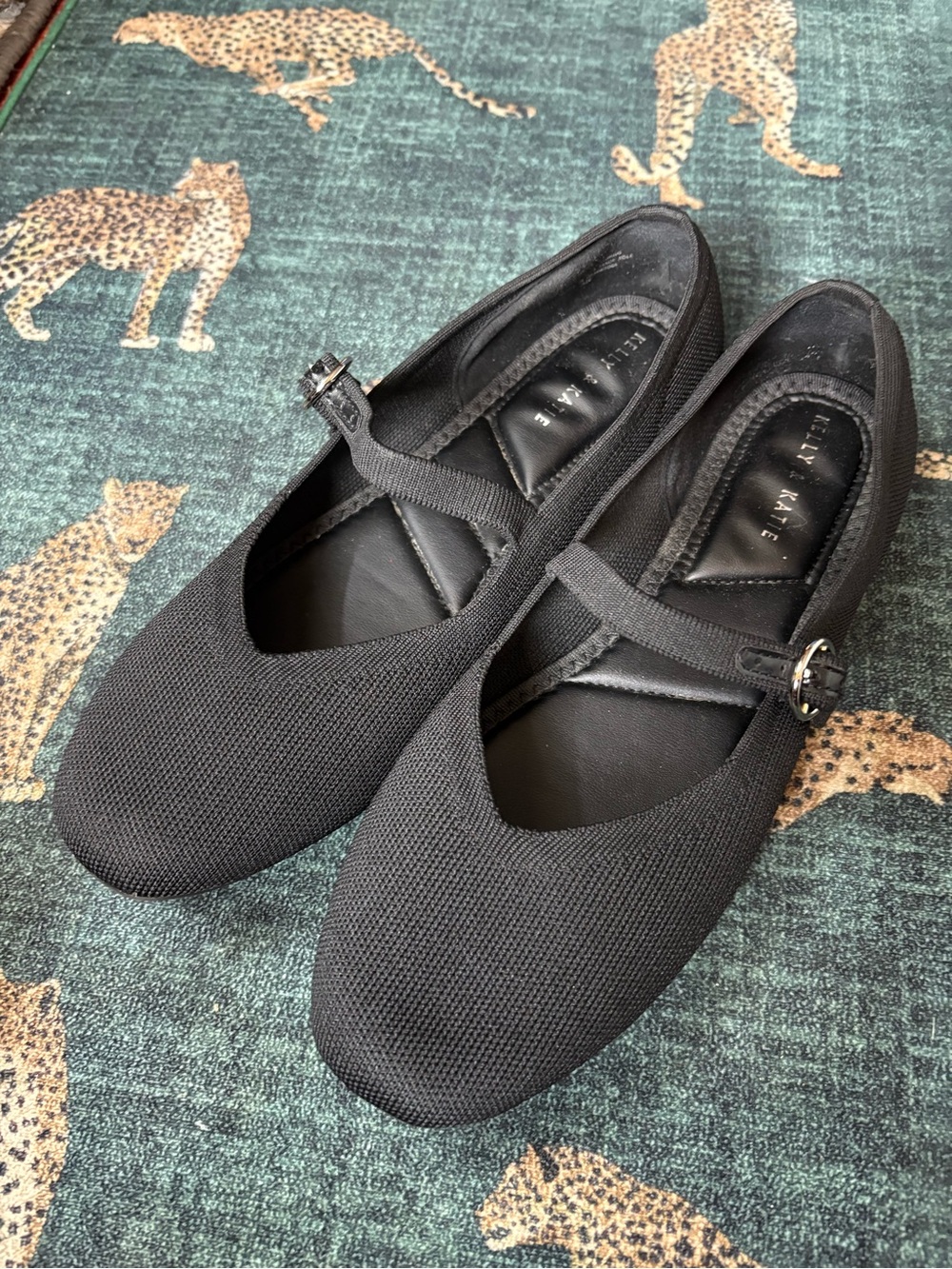 Kelly & Katie Black Knit Mary Jane Flats with Buckle Strap